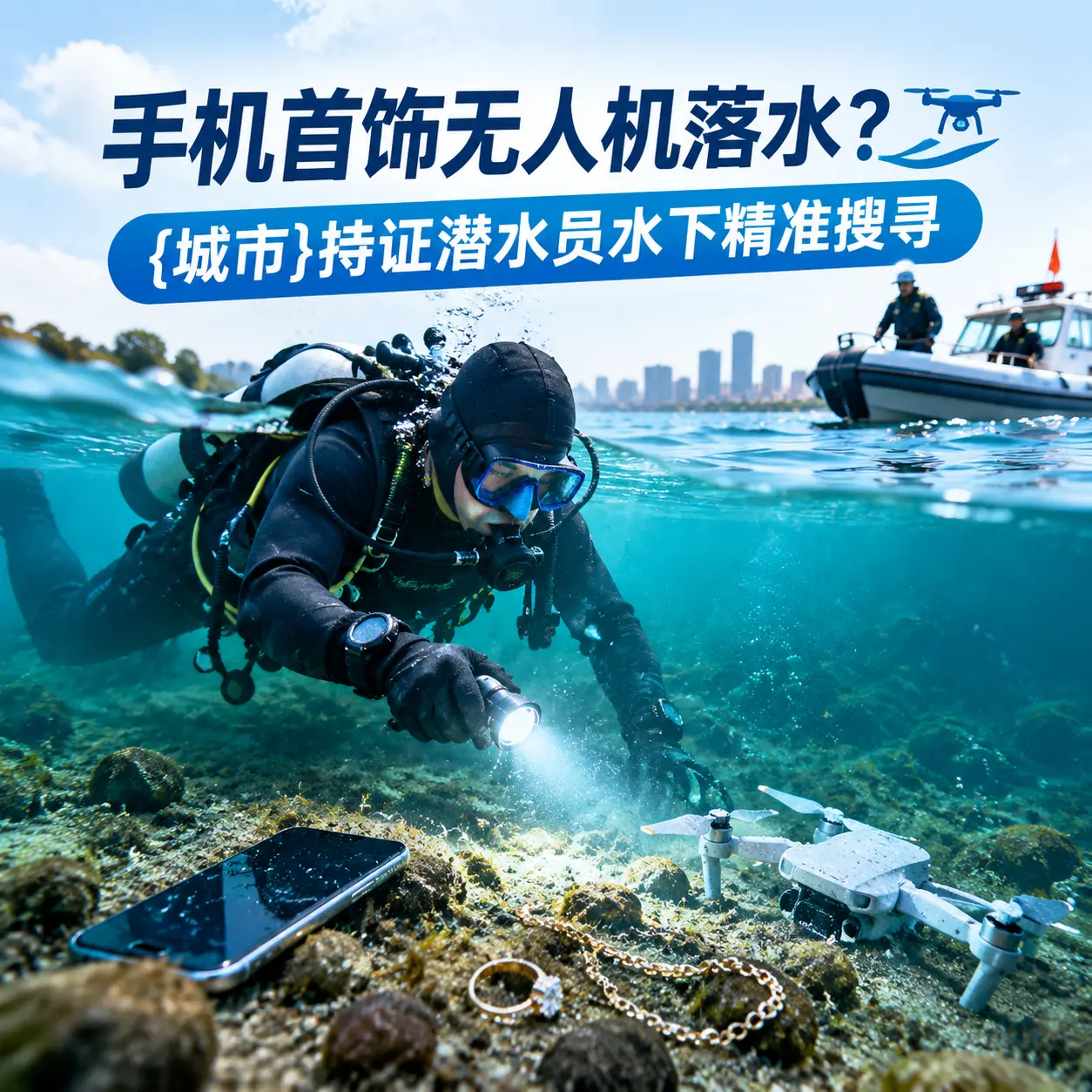 手机首饰无人机落水？临高持证潜水员水下精准搜寻